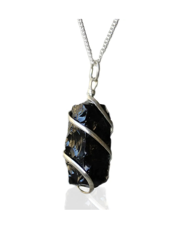 Cascade Wrapped Gemstone Necklace - Rough Black Onyx - Bee my Gift