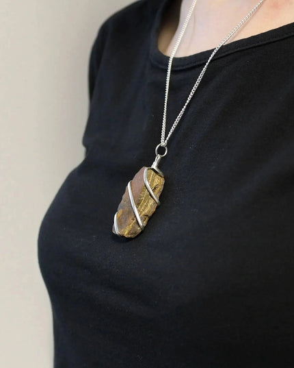 Cascade Wrapped Gemstone Necklace - Rough Tiger Eye - Bee my Gift