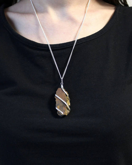 Cascade Wrapped Gemstone Necklace - Rough Tiger Eye - Bee my Gift