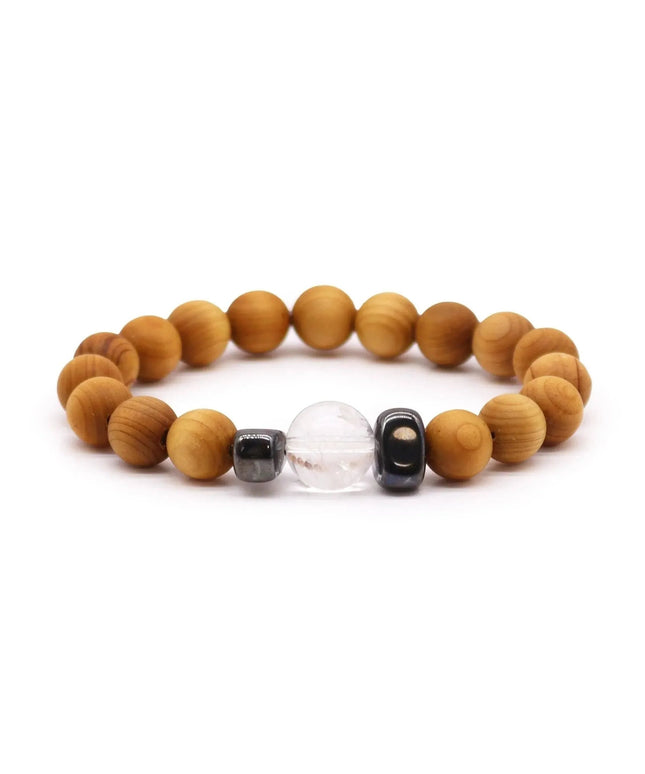Cedarwood Crown Chakra Bangle with Clear Quartz - Bee my Gift