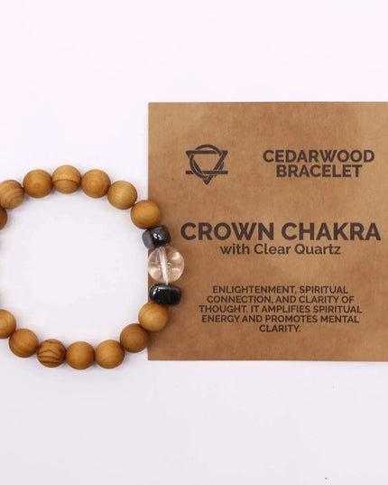 Cedarwood Crown Chakra Bangle with Clear Quartz - Bee my Gift