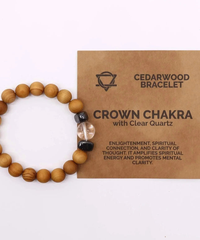 Cedarwood Crown Chakra Bangle with Clear Quartz - Bee my Gift