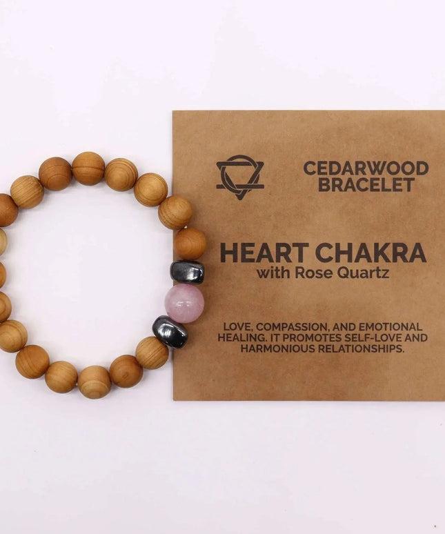 Cedarwood Heart Chakra Bangle with Rose Quartz - Bee my Gift