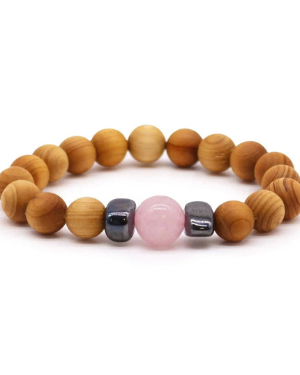 Cedarwood Heart Chakra Bangle with Rose Quartz - Bee my Gift