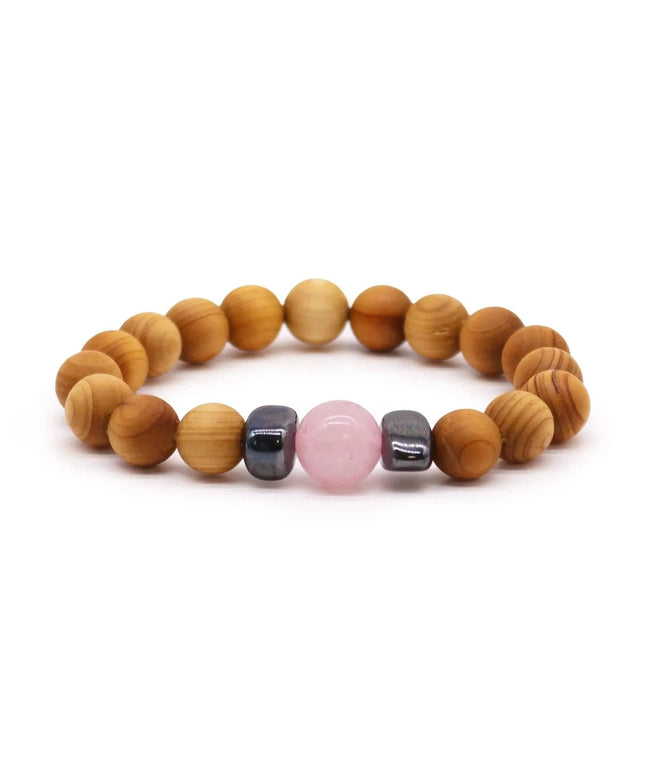 Cedarwood Heart Chakra Bangle with Rose Quartz - Bee my Gift