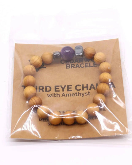 Cedarwood Third Eye Chakra Bangle with Amethyst - Bee my Gift