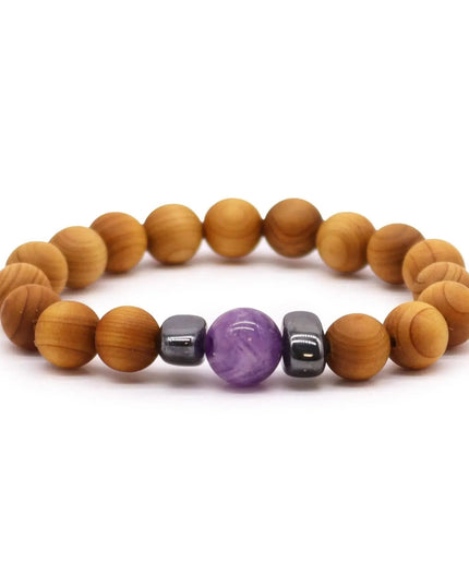 Cedarwood Third Eye Chakra Bangle with Amethyst - Bee my Gift