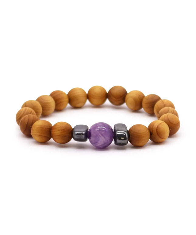 Cedarwood Third Eye Chakra Bangle with Amethyst - Bee my Gift