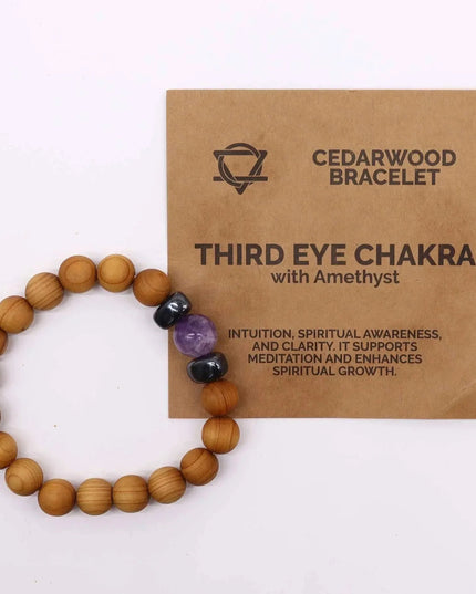 Cedarwood Third Eye Chakra Bangle with Amethyst - Bee my Gift