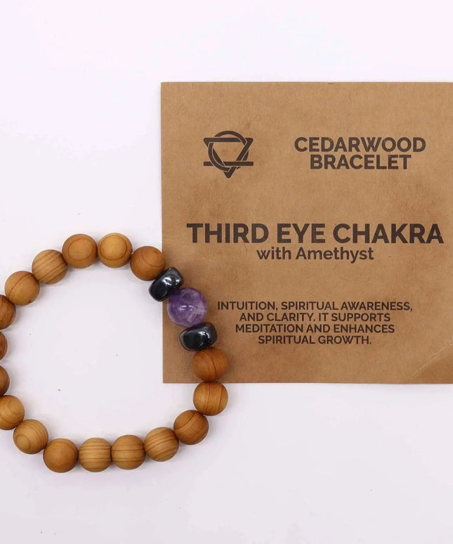 Cedarwood Third Eye Chakra Bangle with Amethyst - Bee my Gift