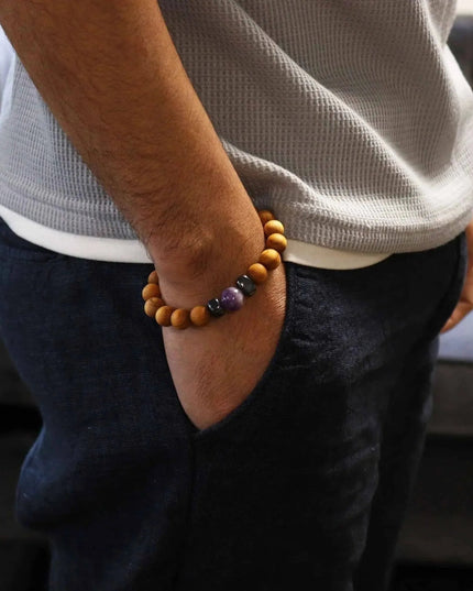 Cedarwood Third Eye Chakra Bangle with Amethyst - Bee my Gift