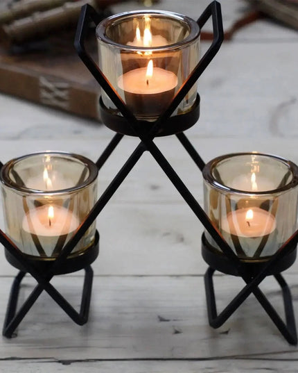 Centrepiece Iron Votive Candle Holder - 3 Cup Triangle - Bee my Gift