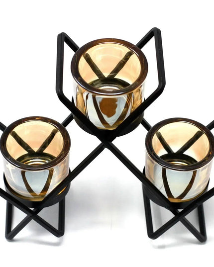 Centrepiece Iron Votive Candle Holder - 3 Cup Triangle - Bee my Gift