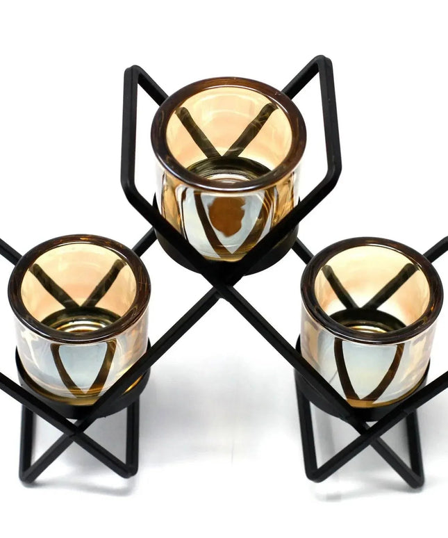 Centrepiece Iron Votive Candle Holder - 3 Cup Triangle - Bee my Gift