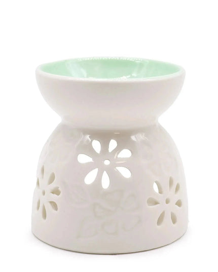 Ceramic White Oil Burner - Floral Design for Relaxation - Bee my Gift