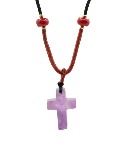 Cord Necklace Gemstone Pendant - Amethyst Cross - Bee my Gift