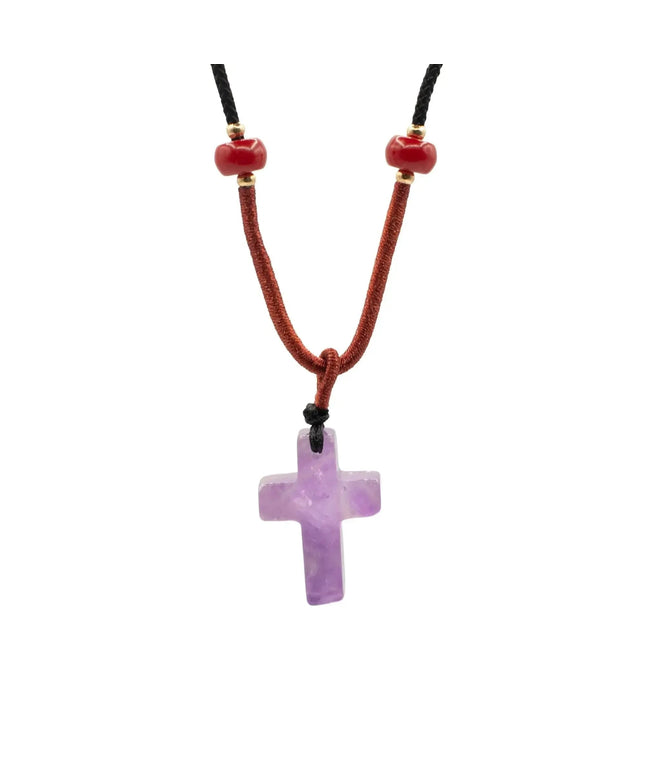 Cord Necklace Gemstone Pendant - Amethyst Cross - Bee my Gift