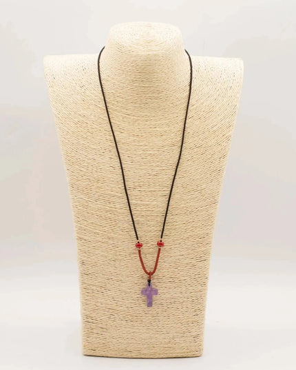 Cord Necklace Gemstone Pendant - Amethyst Cross - Bee my Gift