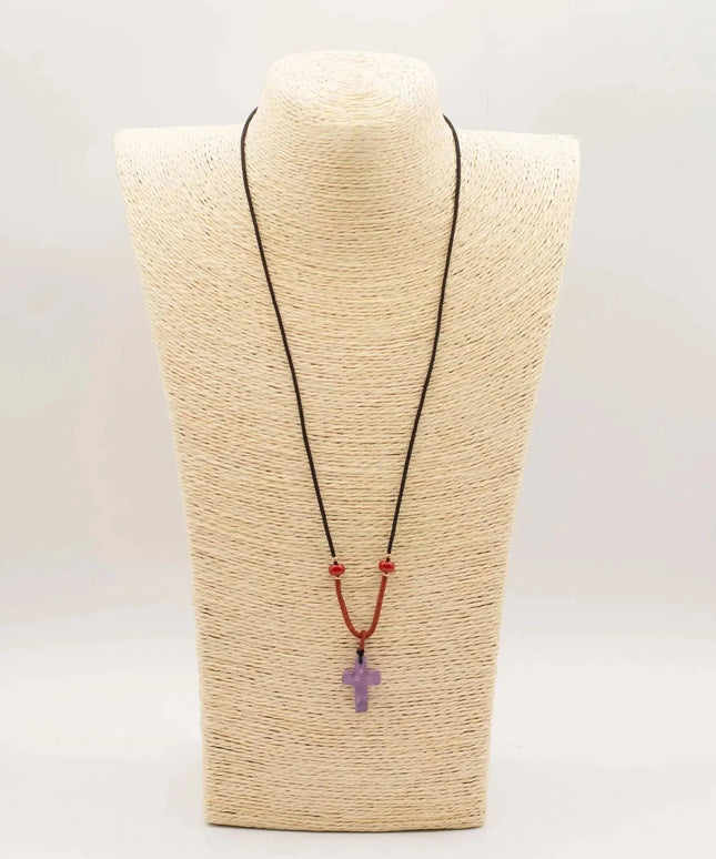 Cord Necklace Gemstone Pendant - Amethyst Cross - Bee my Gift