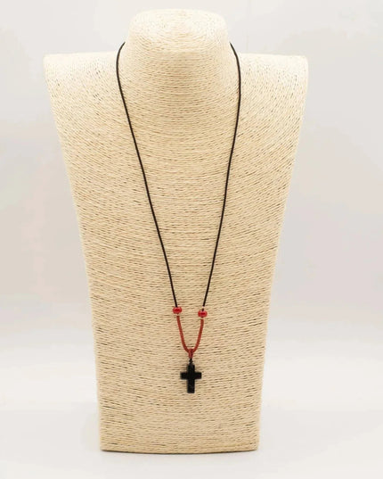 Cord Necklace Gemstone Pendant - Black Agate Cross - Bee my Gift