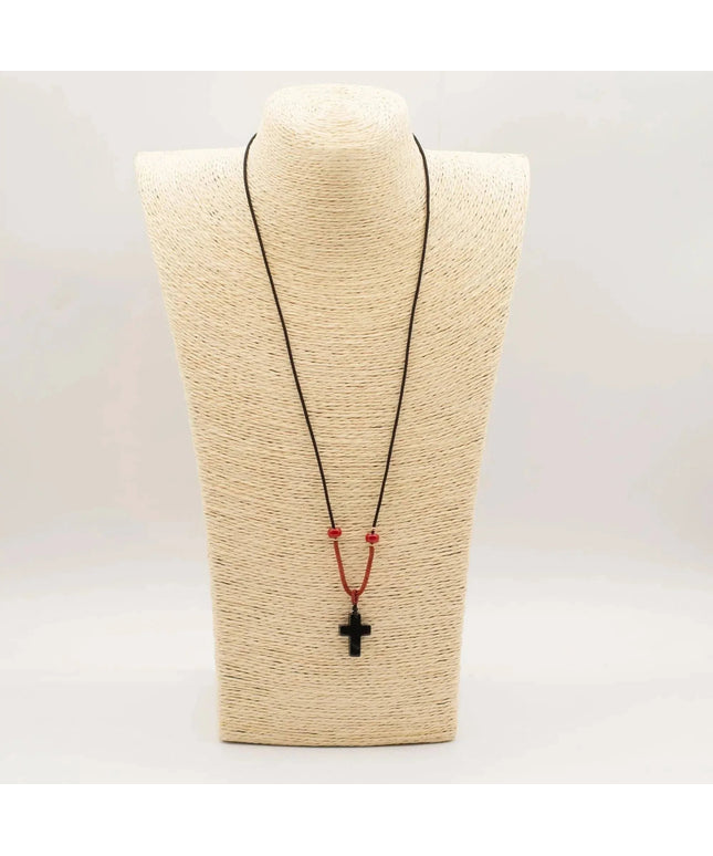 Cord Necklace Gemstone Pendant - Black Agate Cross - Bee my Gift