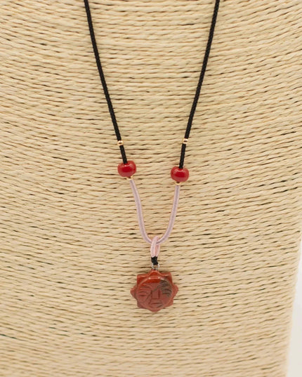 Cord Necklace Gemstone Pendant - Carnelian Sun Face - Bee my Gift