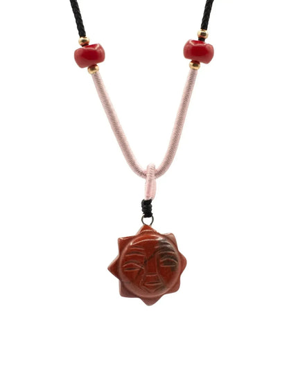 Cord Necklace Gemstone Pendant - Carnelian Sun Face - Bee my Gift