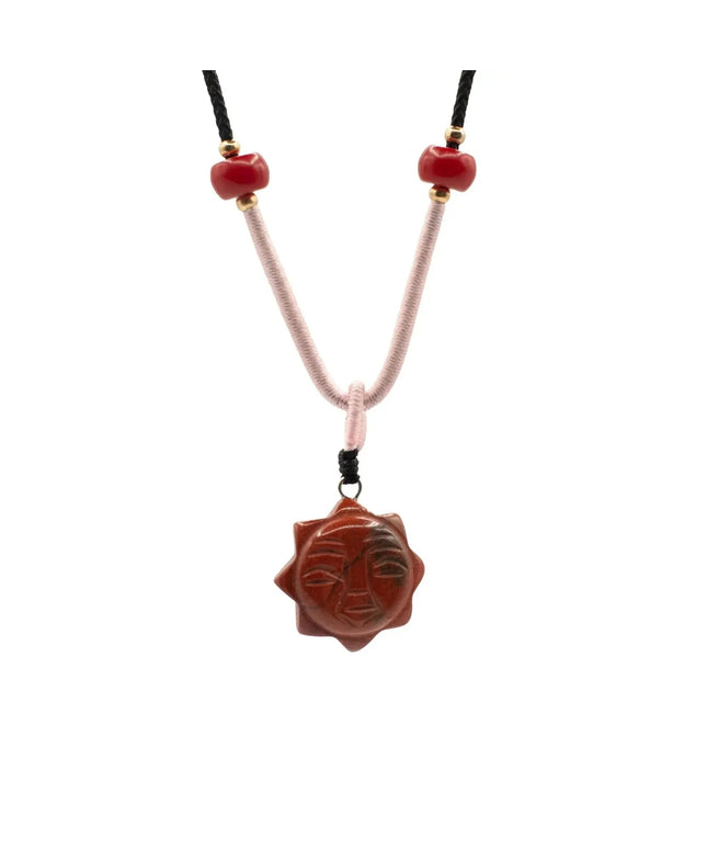 Cord Necklace Gemstone Pendant - Carnelian Sun Face - Bee my Gift
