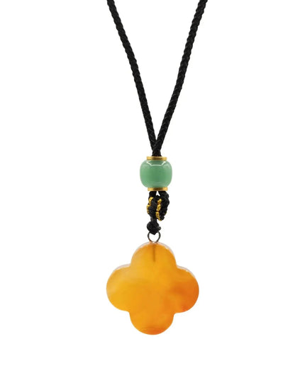 Cord Necklace Gemstone Pendant - Red Jade Clover - Bee my Gift