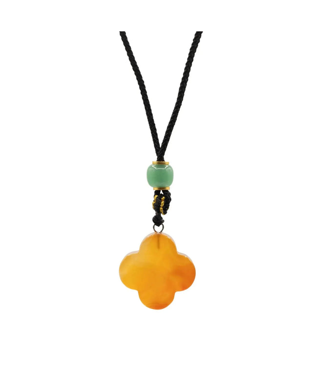 Cord Necklace Gemstone Pendant - Red Jade Clover - Bee my Gift