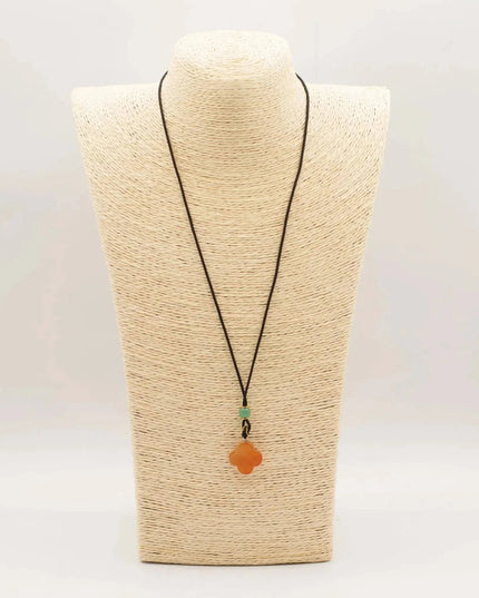 Cord Necklace Gemstone Pendant - Red Jade Clover - Bee my Gift