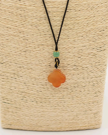 Cord Necklace Gemstone Pendant - Red Jade Clover - Bee my Gift
