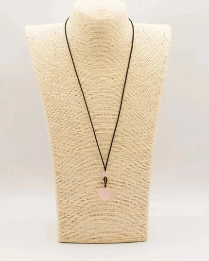 Cord Necklace Gemstone Pendant - Rose Quartz Heart - Bee my Gift