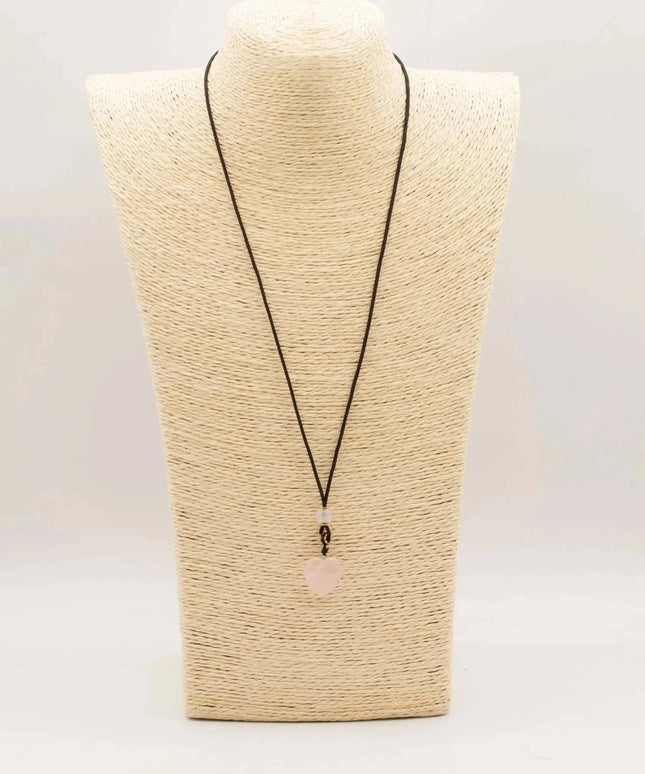 Cord Necklace Gemstone Pendant - Rose Quartz Heart - Bee my Gift