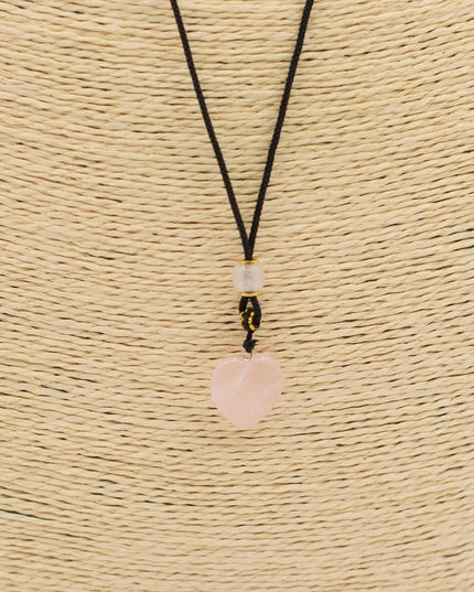Cord Necklace Gemstone Pendant - Rose Quartz Heart - Bee my Gift