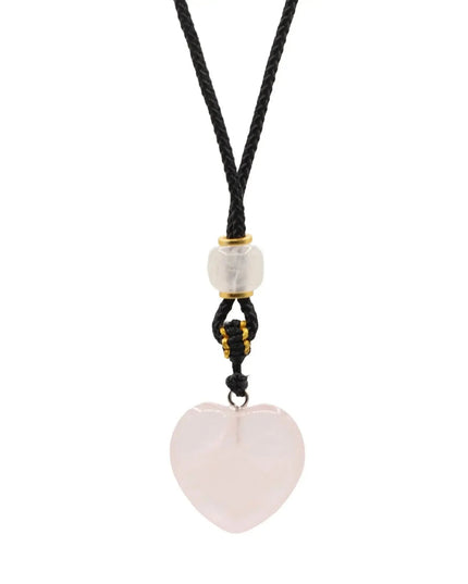 Cord Necklace Gemstone Pendant - Rose Quartz Heart - Bee my Gift