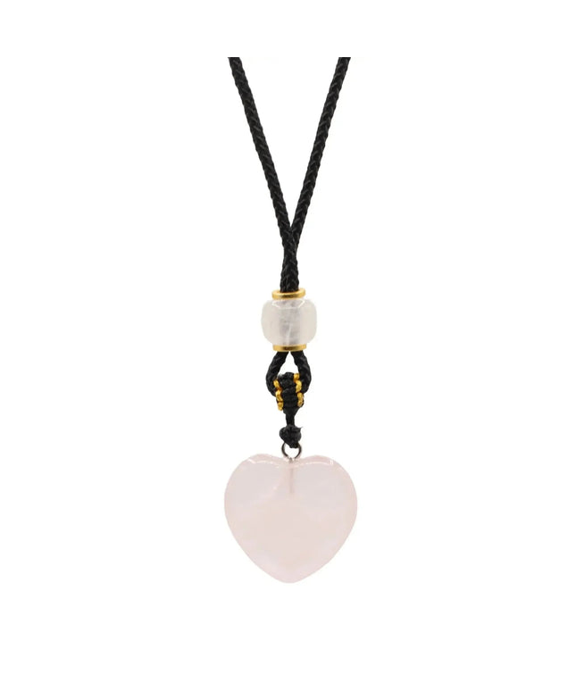 Cord Necklace Gemstone Pendant - Rose Quartz Heart - Bee my Gift