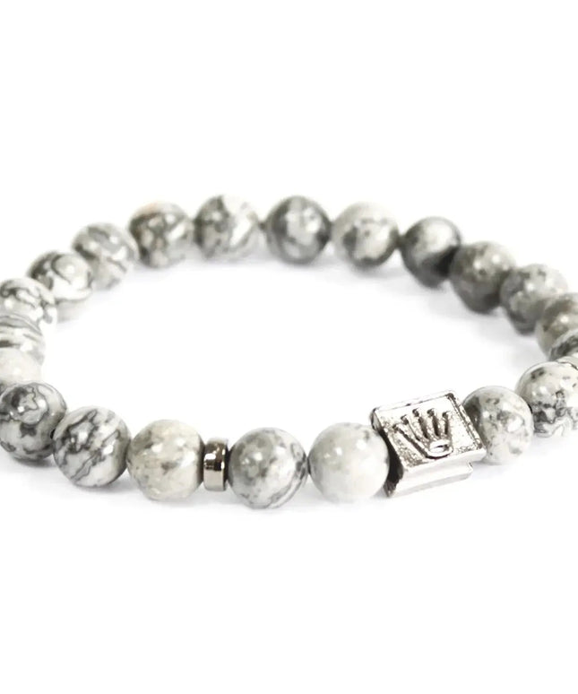 Crown Ingot / Grey Agate - Gemstone Bracelet - Bee my Gift