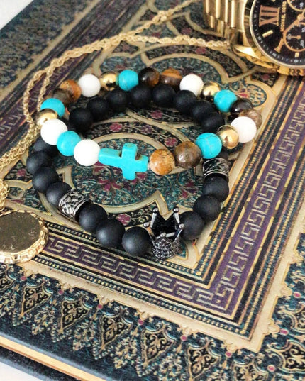 Crown Ingot / Grey Agate - Gemstone Bracelet - Bee my Gift