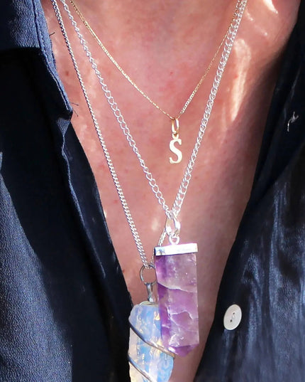 Gemstone Flat Pencil Pendant - Amethyst - Bee my Gift