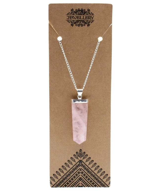 Gemstone Flat Pencil Pendant - Rose Quartz - Bee my Gift