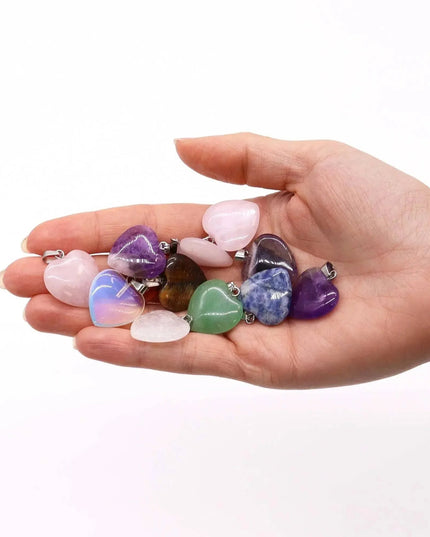 Gemstone Heart Pendants (12 assorted) 20x6mm - Bee my Gift