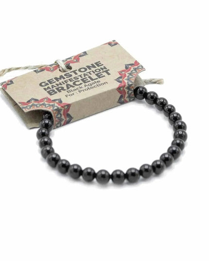Gemstone Manifestation Bracelet - Black Agate - Protection - Bee my Gift