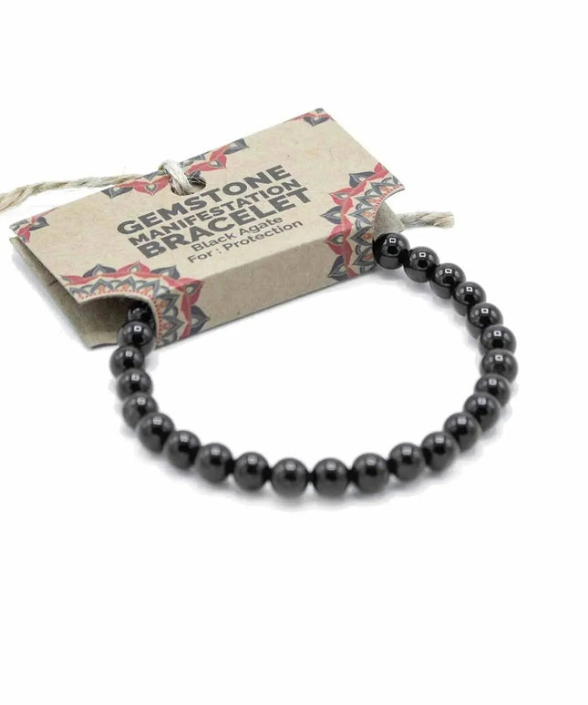 Gemstone Manifestation Bracelet - Black Agate - Protection - Bee my Gift