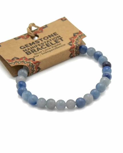 Gemstone Manifestation Bracelet - Blue Lace Agate - Independence - Bee my Gift