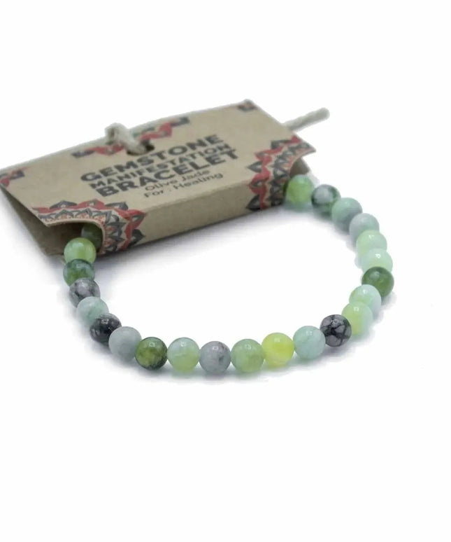 Gemstone Manifestation Bracelet - Olive Jade - Healing - Bee my Gift