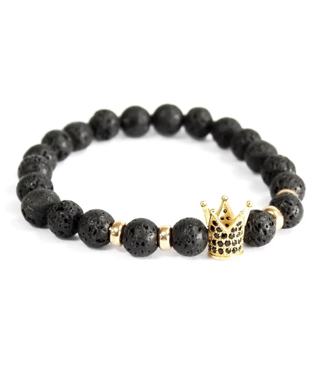 Gold Crown / Lava Stone - Gemstone Bracelet - Bee my Gift