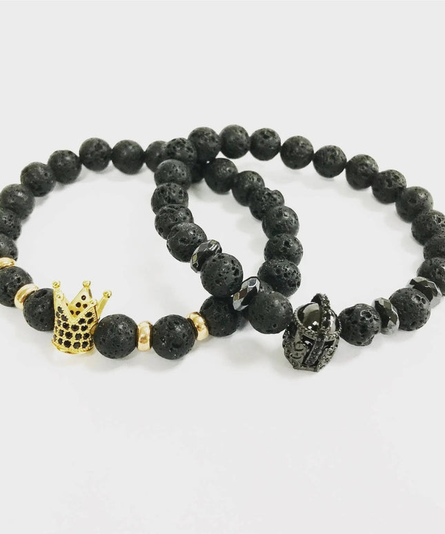 Gold Crown / Lava Stone - Gemstone Bracelet - Bee my Gift