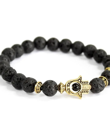 Gold Hamsa / Lava Stone - Gemstone Bracelet - Bee my Gift
