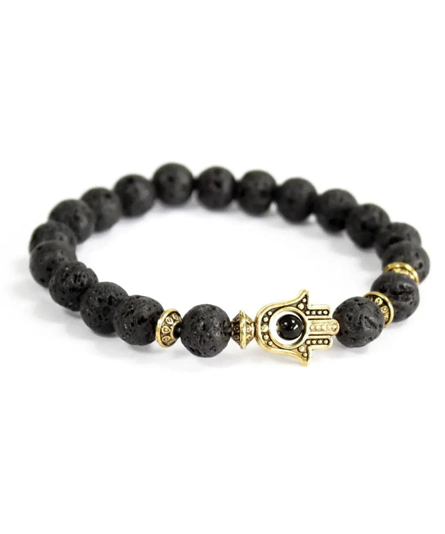 Gold Hamsa / Lava Stone - Gemstone Bracelet - Bee my Gift